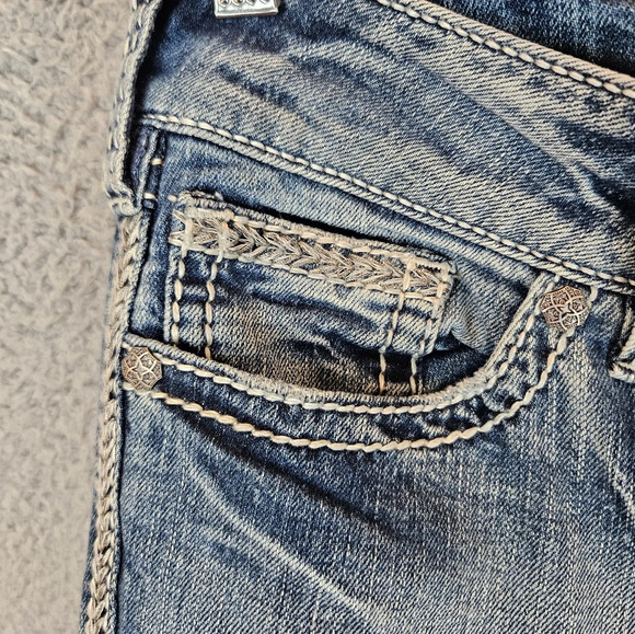 Silver Jeans Womens Sz 28x31 Suki Flap Pocket Stitching Silver Button Med Wash - Picture 6 of 14